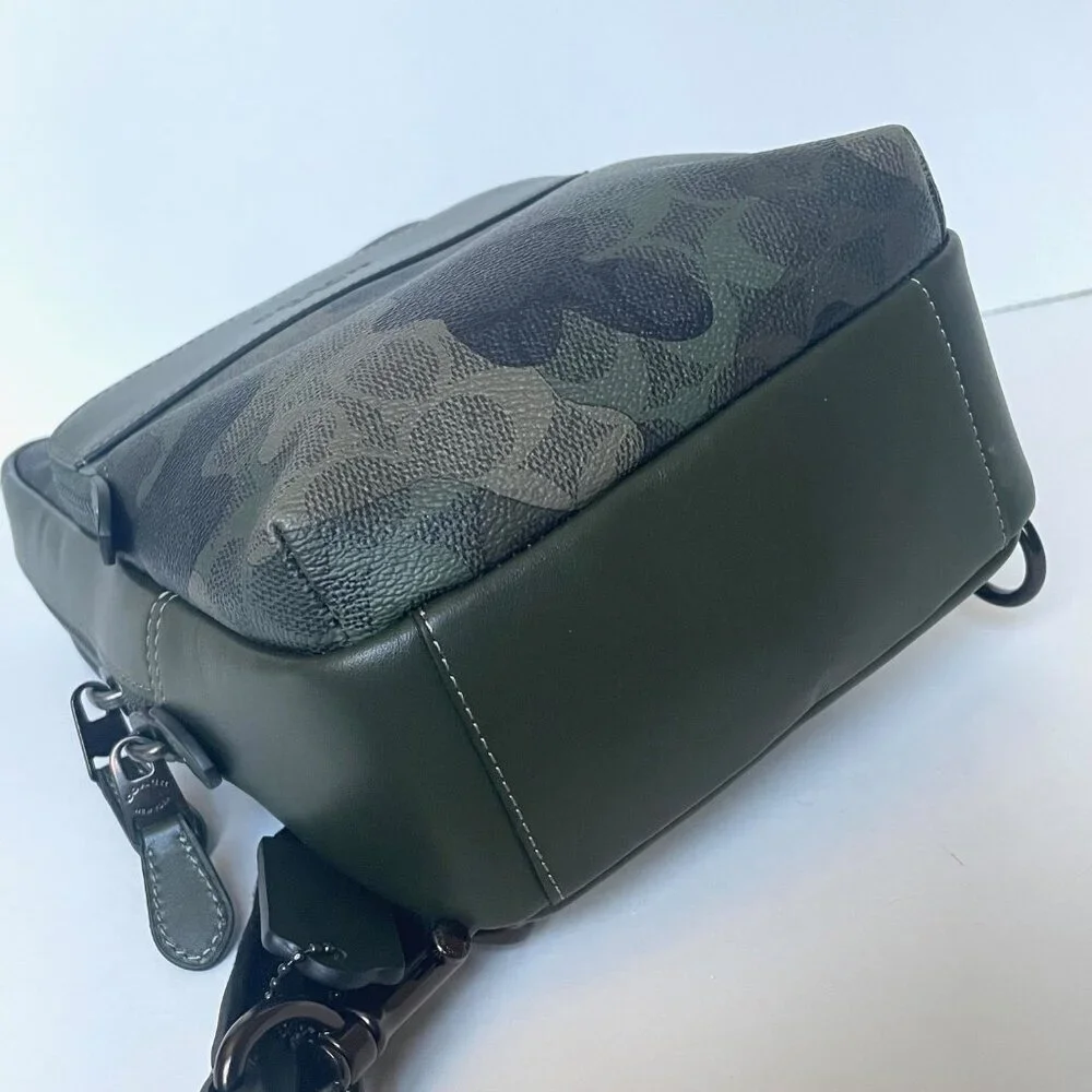 Coach Gotham Pack Sling CAF37 Camo Green Signature Leather Crossbody